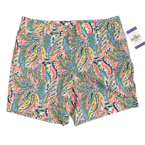 Talbots Womens 12 Petite Perfect Short Chino Botanical Paisley Pockets Stretch - Picture 1 of 15